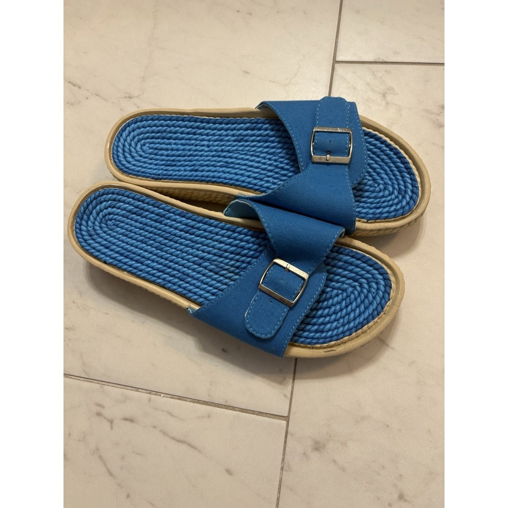 Womens Buckle Strap Sandal SI 9.5‎ Large 10" Turquoise Blue Rubber Shoes